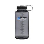 Nalgene Sustain Tritan BPA-Free Water Bottle Made with Material Derived From 50% Plastic Waste, 32 OZ, Wide Mouth, Gray w/Black Lid
