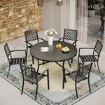 MFSTUDIO 7 Pieces Metal Patio Dining Set, 54" Round Iron Table with 1.75" Umbrella Hole and 6 Stackable Outdoor Metal Chairs, Fishnet Pattern