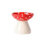 Raised Cat Bowl, Cute Mushroom Cat Water Bowl, Elevated Cat Food Bowl, Ceramic Cat Bowls for Food and Water, Raised Cat Food Dish, Wide Shallow Cat Food Dish, Whisker Fatigue (Red)