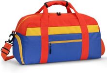 WOOMADA Travel Duffle Bag, Weekend Bag with Wet Pocket & Trolley Sleeve, Overnight Bag With Shoe Compartment, Fit for Sports Practice, Travel and Gifts(red blue)