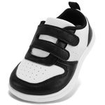 STQ Boys & Girls Trainers Toddler Wide Toe Box Barefoot Shoes School First Walking Baby Infant Lightweight for Football Kid Running Child with Non-Slip Soft Tennis Prewalker Sneaker Black White Size 6