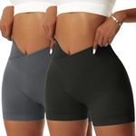 Vertvie Women's Gym Shorts High Waist Scrunch Butt Cycling Shorts Tummy Control Yoga Shorts Quick Dry Seamless Sport Short for Running Fitness Workout,Black+Dark Gray,M