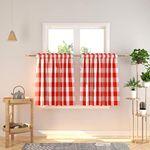 Cotton Curtains Red & White Buffalo Gingham Check Curtain Panels 68cm W by 77cm D Living Room Drapes Plaid Checker Kitchen Bedroom Window Treatment Set 2 Panels Rod Pocket