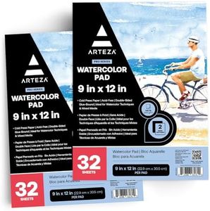 Arteza 9x12in Cold Press 140lb Watercolor Paper Pad, Pack of 2 (32 Sheets Each)