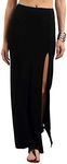 Verdusa Women's Solid Color High Waist Side Split Maxi Skirt Black L