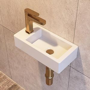 DeerValley DV-1V081LA Wall Mount Sink, Mini Rectangle Bathroom Sink, Small Bathroom Cloakroom White Ceramic Wash Basin Without Overflow(Left Hand)