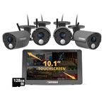 Defender Phoenix HD Wireless Security Camera System with 10.1” Touchscreen Monitor, 4 HD Outdoor Security Cameras, no WiFi Required, Upto 1000ft, Two Way Talk, Includes 128GB SD Card, 2 Year Warranty