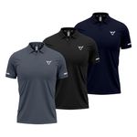 TORO ACTIVA Pack of 3 Mens Polo T Shirt Breathable and Lightweight Quick Dry 3 Button Ribbed Collar Comfortable Short Sleeve Polo Shirt