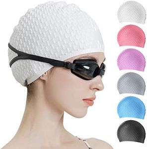 Tripsky Silicone Swim Cap,Comfortable Bathing Cap Ideal for Curly Short Medium Long Hair, Swimming Cap for Women and Men, Shower Caps Keep Hairstyle Unchanged (White)