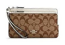 COACH Signature PVC Double Zip Wallet, Im/Khaki/Chalk, Wrist Wallet