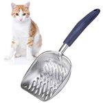 Linian Aluminum Alloy Cat Litter Shovel Scoop with Soft Grip Handle Large Metal Cat Litter Box Scoop 35 cm * 14 cm * 4 cm (Blue Handle)