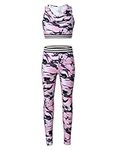 Oyolan Girls Sleeveless Crop Top with Full Length Leggings Gymnastics Workout Sports Running Yoga Activewear Athletic Tracksuits Outfits Pink 9-10 Years