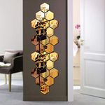 Bikri Kendra Glass-Hexagon 24 Golden Mirror Stickers For Wall,Acrylic Mirror,Mirror Wall Decor Sticker,Hexagonal Wall Mirror Stickers,Acrylic Stickers,Wall Stickers For Hall Room,Bedroom,Kitchen.