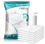 FLYNGO Polypropylene Reusable Ziplock Vacuum Storage Space Saver Bags For Clothes With Travel Hand Pump-(Large-Pack Of 3(60Cmx80Cm)),White