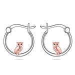 VONALA Owl Hoop Earrings 925 Sterling Silver Animal Jewellery Gifts for Women Girls (Owl)