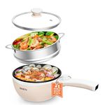 DEZIN Hot Pot Electric with Steamer Upgraded, Non-Stick Sauté Pan, Rapid Noodles Electric Pot, 1.5L Mini Pot for Steak, Egg, Fried Rice, Ramen, Oatmeal, Soup with Power Adjustment (Egg Rack Included)