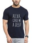 MyTees |Funny Graphic Printed Trending Quotes Tshirt for Men |Alexa Grab me a Beer |100% Cotton Biowash T-Shirt 180GSM for Man DarkBlue