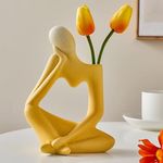 Ceramic Vase,Thinker Vase Statue,Abstract Figure Flower Pots Decorative,Tabletop Vase,Modern Arts Vase,Abstraction Flowers Vase,Nordic Thinker Statue,for Home Office Table Shelf Decoration (Yellow)