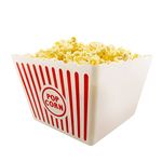 NOVELTY PLACE] Plastic Red & White Striped Classic Popcorn Containers for Movie Night - 8" Square x 7" Deep (1 Pack)