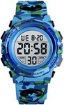 SKMEI Children Digital Camouflage Kid Watch LED Alarm 50M Waterproof Sport Wristwatches for Boy (Light Blue Camouflage)