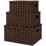 GRANNY SAYS Wicker Storage Baskets for Shelves, Set of 3 Decorative Storage Boxes with Lids, Brown Woven Basket with Lid, Wicker Basket with Lid, Nesting Wicker Baskets Storage Organization with Lid