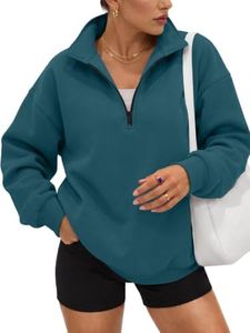 Trendy Queen Women's Oversized Half Zip Fleece Sweatshirts-Cozy Pullover, Drop Shoulder for Fall Winter Navy S