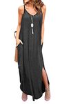 Zilcremo Women Summer Casual Dress Floral Loose Boho Dresses Cami Maxi Dresses with Pockets Grey S