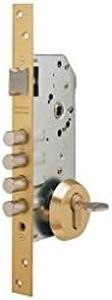 Tesa Assa Abloy Cerradura de seguridad monopunto R200B de 4 bulones de cierre y picaporte, sin cilindro, entrada de 50mm, escudo E700L, acabado hierro latonado