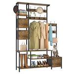 YAOHUOO Coat Rack, Hall Tree with Bench and Drawers, Entryway Bench with Hooks, Metal Frame Entryway Rack for Entrance/Foyer/Mudroom