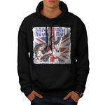 Wellcoda Rock Roll UK Metal Mens Hoodie, Guitar Casual Hooded Sweatshirt Black 4XL