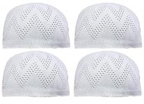 CAPITEUM Eid Soofi Knitting Kufi Cap Mens Muslim Designer Stretchable Prayer Topi (White[H] 4)