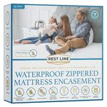 Rest Line Premium Waterproof Zippered Mattress Encasement Queen Size 60X80” - 100% Cotton, Hypoallergenic, Bed Bug Proof Six Sided Mattress Cover, Invisible Zippered, Soft & Breathable up to 15" Deep