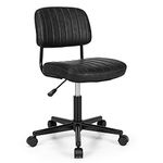 CASART Swivel Office Chair, PU Leather Ergonomic Armless Chair with 5 Rolling Casters, Height Adjustable Mid-Back Seat Task Chairs for Home Office (Black)