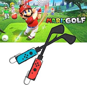 Golf Club for Mario Golf: Super Rush - Nintendo Switch Joy-con Accessories,Mini Golf Clubs Hand Grip Accessories with Wrist Strap for Joy Cons - 2 Pack (Black)