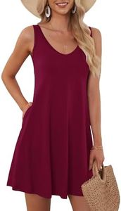 AUSELILY Women's Sleeveless V Neck Mini Dress Beach Cover Up Swimwear Bathing Suit Sundresses with Pockets 2025 New Wine Red 2XL