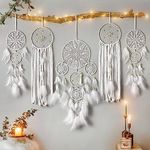 LOMOHOO 5 Pack Dream Catcher Moon and Sun Design Boho Wall Hanging Decor Handmade Traditional Feathers Dream Catchers for Kids Bedroom Living Home Decoration(White)