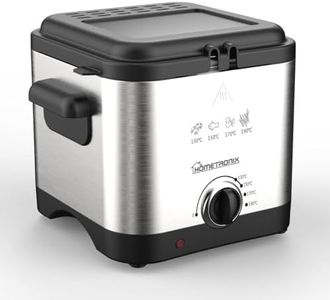 Hometronix Compact 1.5L Deep Fryer, Chip Pan Fat Fryer - 1000W with Adjustable Thermostat (70ºC-190ºC), Cool-Zone Tech, Stainless Steel, Easy Clean Viewing Window