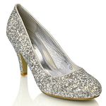 Womens Bridal Wedding Low Heel Sparkly Prom Party Court Shoes Size 3 4 5 6 7 8 (UK 8 / EU 41 / US 10, Silver Glitter)