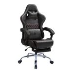 Dowinx Premium Gaming Chair with Massage Cushion and Footrest (Black Leather - Linked)