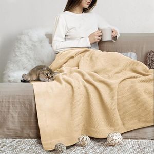 THREAD SPREAD Organic GOTS Cotton Blanket, Full/Queen - 350 GSM, Antistatic, Fuzzy Soft, Lightweight, Sofa, Camping & Travel, Perfect Herringbone All Seasons Throw, Beige + Trendy Tote Bag