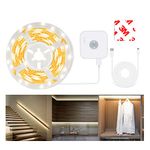 Motion Sensor Light Strip with Dual Power Supply and Auto Shut-Off Timer, Night Light, 3M Motion Activated Waterproof LED Strip Light for Kitchen, Under Cabinet, Bedroom, Shelf, Bed Warm White