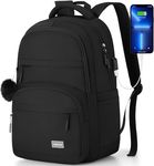 YAMTION Black School Backpack for Women,High School Bookbag for Girls Middle School Bags for Kids with Charger Ports for College Work