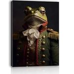 Frog Framed Canvas Paiting Wall Art Uniform Retro Picture Funny Animal Renaissance Portrait, Vintage Antique Animal Poster Home Decor for Living Room Bedroom Wall Decor Artwork 12x16 inches