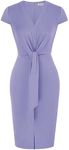 Ladies Midi Summer Dress Short Sleeve Bussiness Casual Outfits for Work Modest V-Neck Interview Outfits Teacher Office Church Lilac Purple 2XL