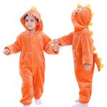 LOLANTA Boys' Girls' Costume Dinosaur Soft One Piece Animal Jumpsuit Kids Christmas Birthday Gift (Orange, 2-3T)