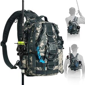 Piscifun Fishing Tackle Backpack with Rod & Gear Holder, Lightweight Outdoor Water-Resistant Fishing Shoulder Storage Bag