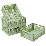 Asiulalt 4 Pack Plastic Storage Bin, Stackable Storage Container Crate with Handle, Collapsible Storage Basket for Organizing Home Office Shelves Closet Nursery (Green,13.3"x10.2"x5.1")