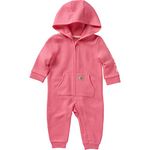 Carhartt Baby Girls' Long-Sleeve Fleece Zip-Front Hooded Coverall Overalls, Pink Lemonade, 12 Months