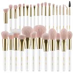 BEILI Makeup Brushes 30Pcs Professional Makeup Brush Set Premium Pink Vegan Synthetic Kabuki Foundation Blending Brush Face Powder Blush Concealers Eye Shadows Make Up Brush Set (White/Rose Gold)