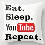 HomeTow Eat Sleep YouTube Repeat Throw Pillowcases Pillowcovers Cushion Covers 18x18inch Funny Decor Removable Two Side Invisible Zipper Color:Eat Sleep YouTube Repeat